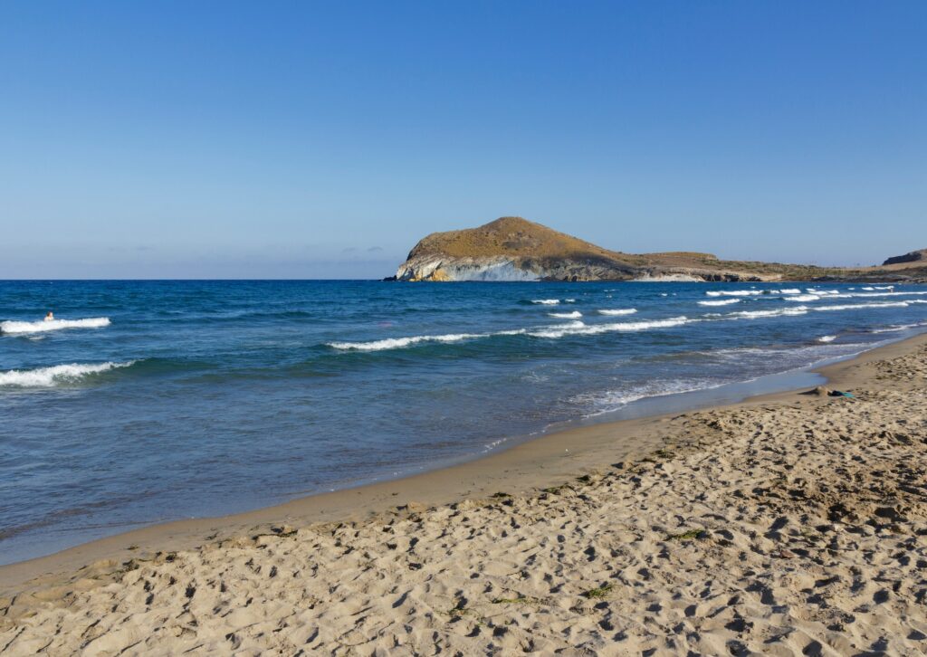 Playa Los Genoveses, Cabo de Gata, Almeria, Spain, beach, seascape, landscape, sea, ocean, mountains